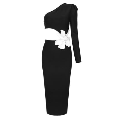 Winter Black Long Sleeve Single Piece Diagonal Collar Dress Women Clothing Sexy Dress Bandage Dress