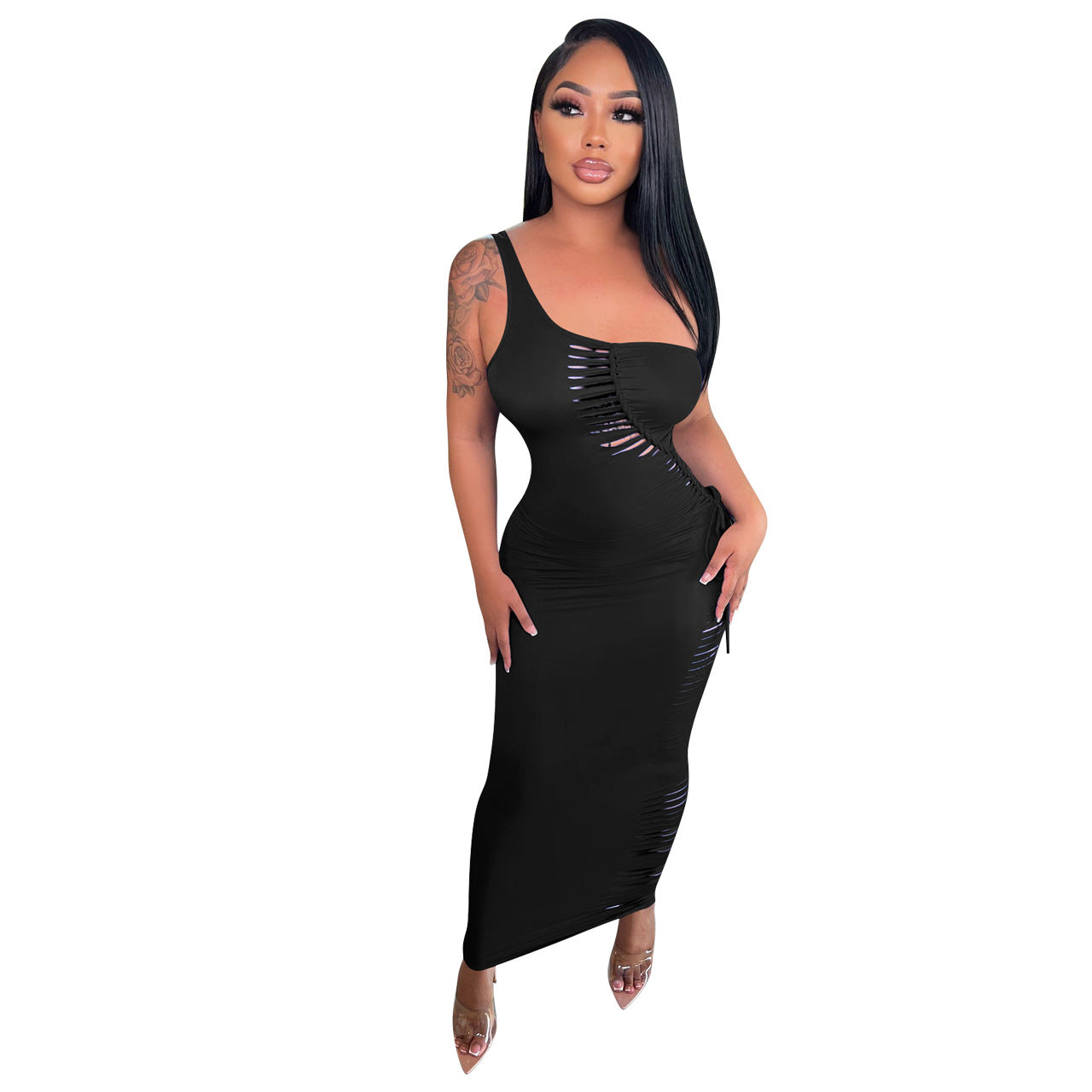 Women Clothing Sexy Cutout Solid Color Dress Women Clothing