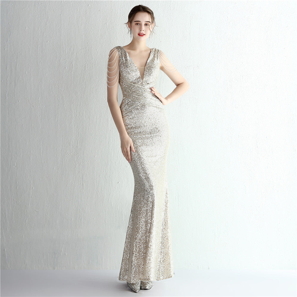 Sequin Ladies Cocktail Elegant Figure Flattering Long Sequined Queen Dinner Fishtail