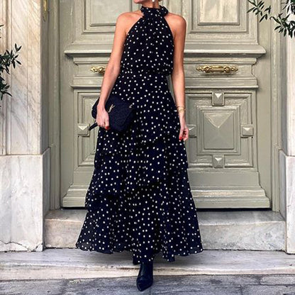 Women Clothing Polka Dot Printing Socialite Hepburn Mid Length Dress