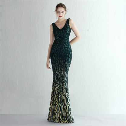 Gradient Sequin Ladies Cocktail Elegant Figure Flattering Long Sequined Queen Dinner Fishtail