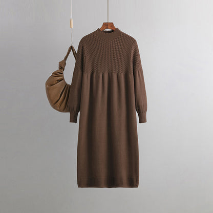 Loose Mid Length Bottoming Knitted Dress Women Autumn Winter V neck Long Sleeve Woolen