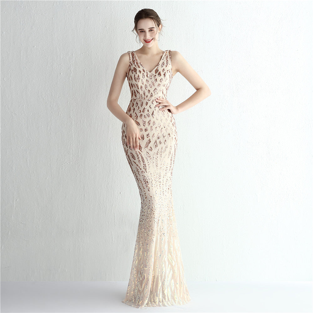 Gradient Sequin Ladies Cocktail Elegant Figure Flattering Long Sequined Queen Dinner Fishtail