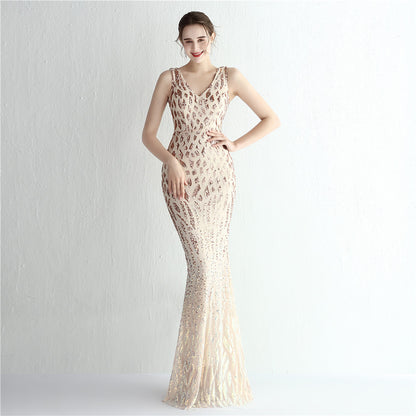 Gradient Sequin Ladies Cocktail Elegant Figure Flattering Long Sequined Queen Dinner Fishtail