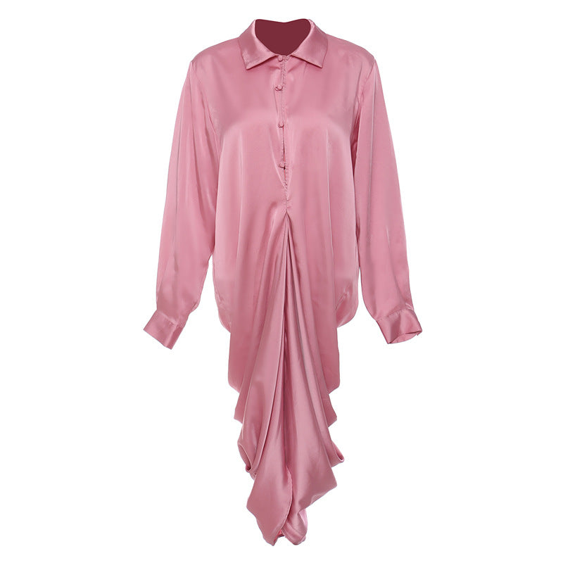 Robe chemise plissée exagérée, personnalité de niche, robe à plusieurs niveaux