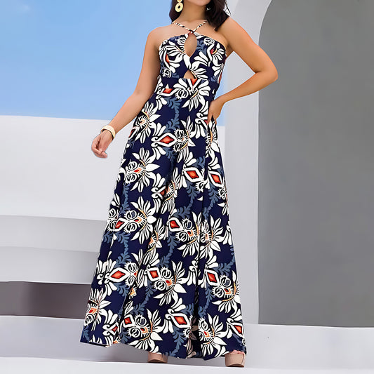 Robe ajourée à découpes, caraco, robe longue imprimée personnalisée, robe sexy à bretelles