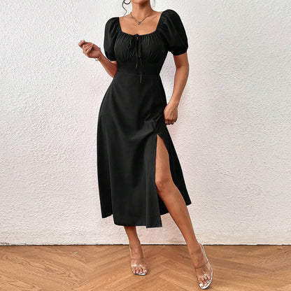 French Elegant Hepburn Design Hem Niche Split Dress Women