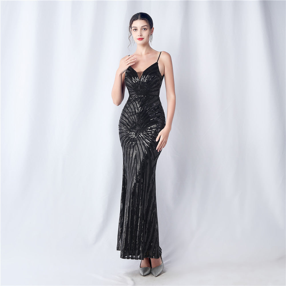 Positioning Floral Cutting Dinner Annual Meeting Wedding Sequin Sling Evening Dress