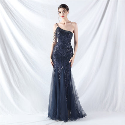 Dress Craft Beading Positioning Floral Sequin Stitching Mesh High-End Evening Dress