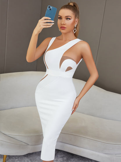 Vestido de verano sin mangas sexy con espalda descubierta blanco de longitud media ajustado de una pieza para mujer elegante vestido de noche para dama de honor