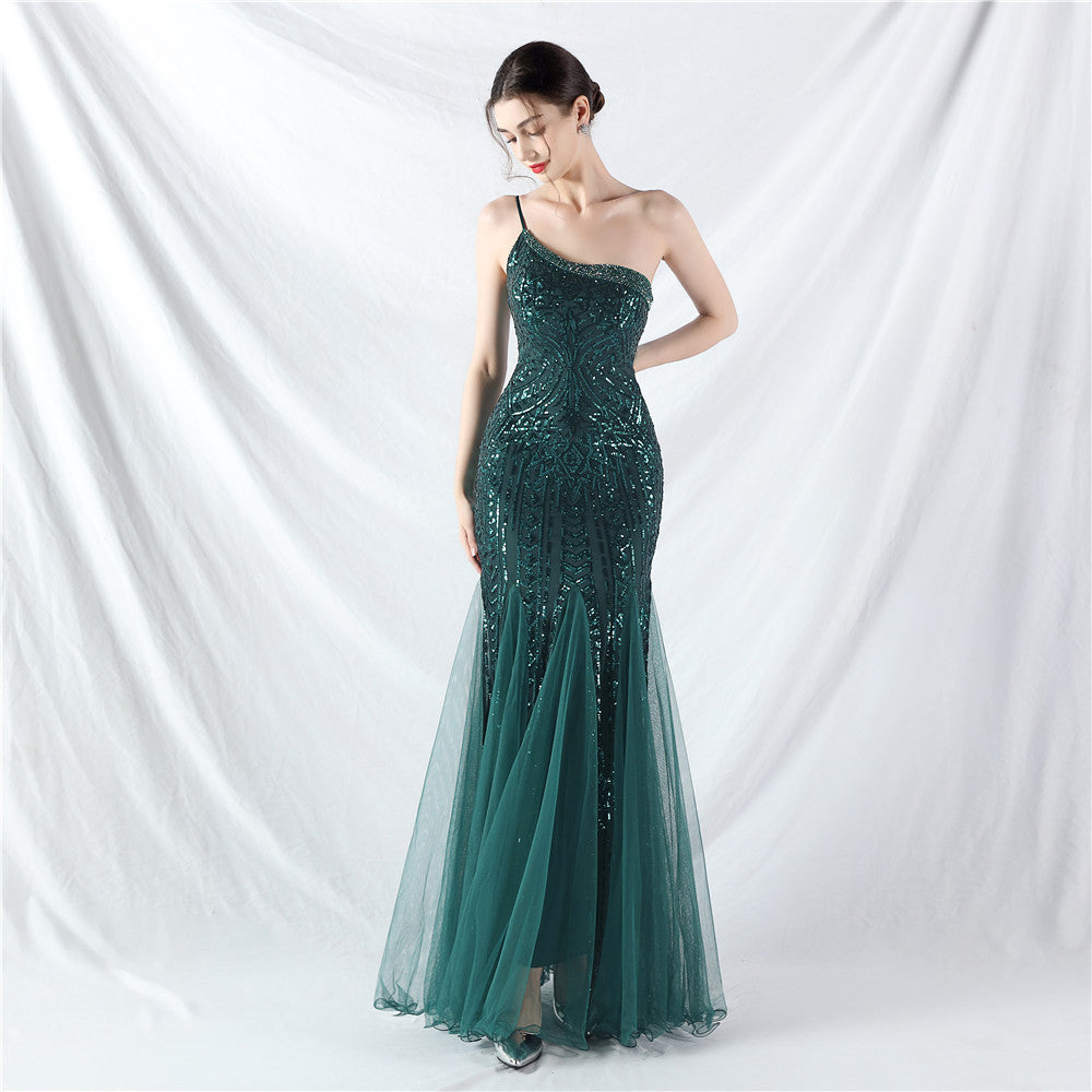 Dress Craft Beading Positioning Floral Sequin Stitching Mesh High End Evening Dress