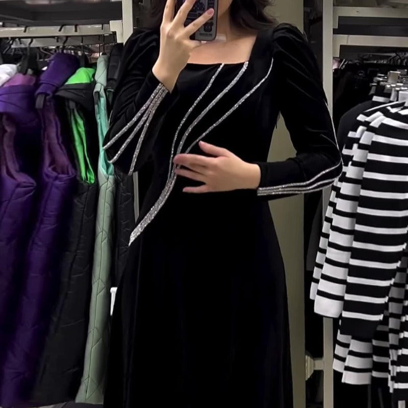 Robe Maxi à strass à manches longues pour femmes, automne