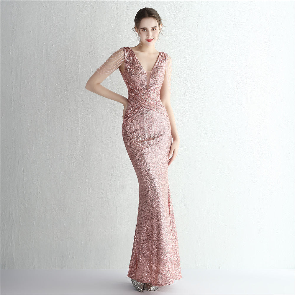 Sequin Ladies Cocktail Elegant Figure Flattering Long Sequined Queen Dinner Fishtail