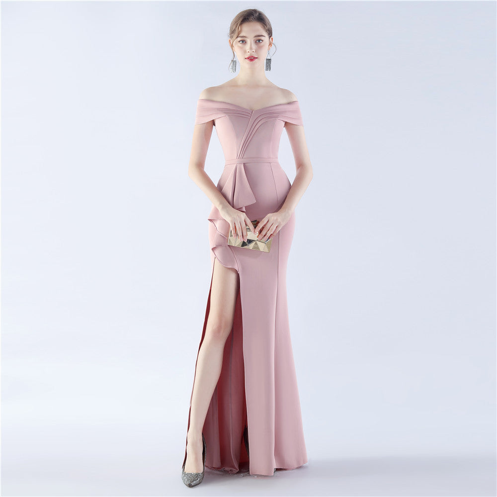 Classic Satin off Shoulder Long Evening Dress