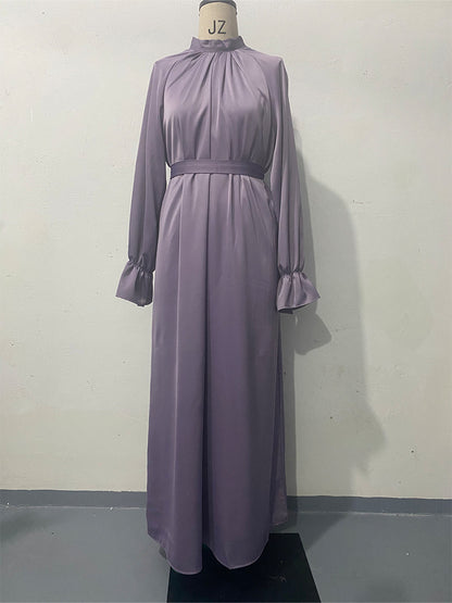 Robe ample en Satin à manches longues, couleur unie, ceinture, vêtements pour femmes, automne