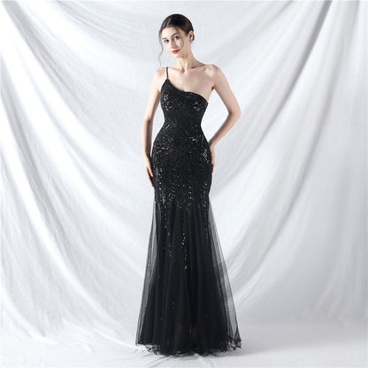 Dress Craft Beading Positioning Floral Sequin Stitching Mesh High End Evening Dress