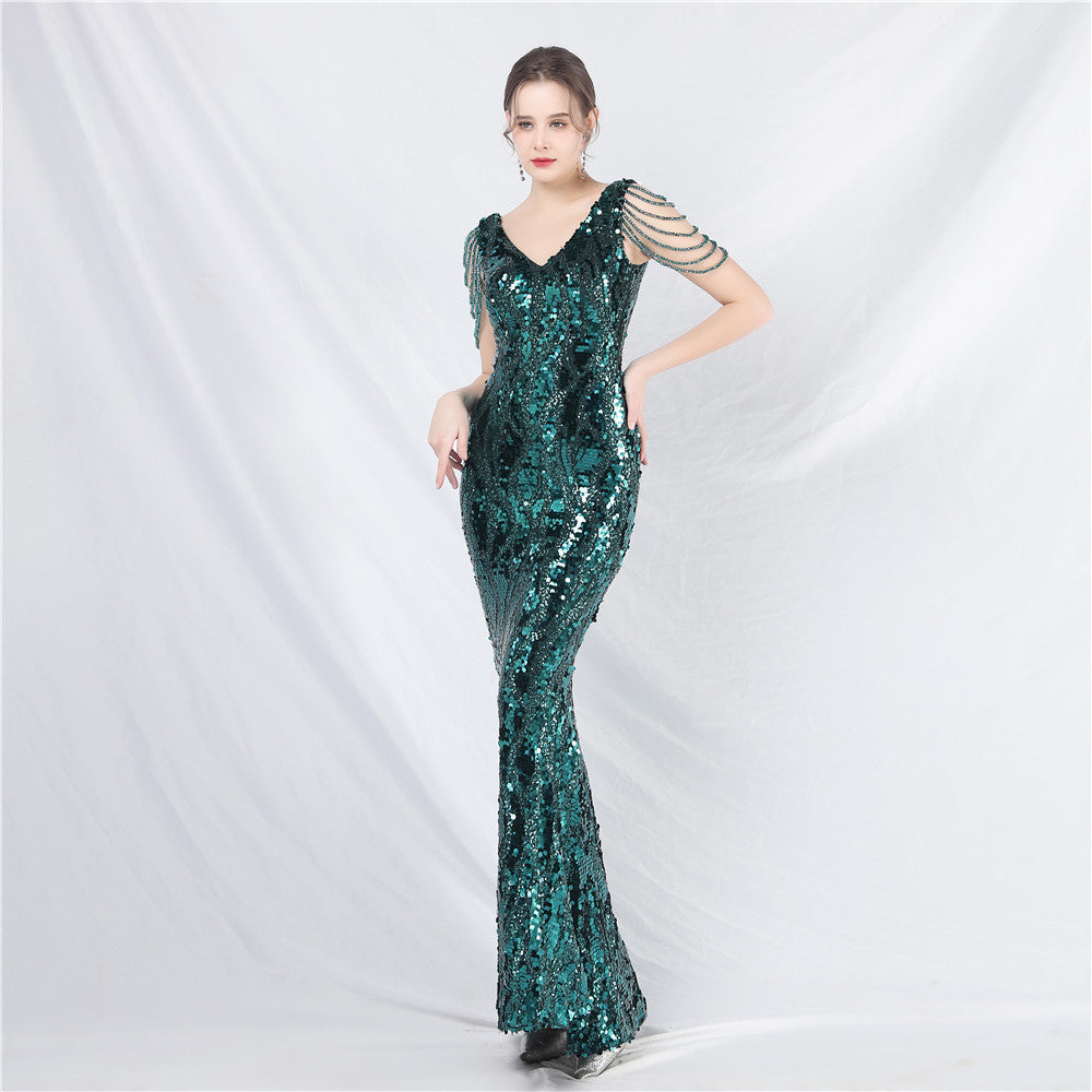 Heavy Industry Beads Long Beaded Dress Evening Dress