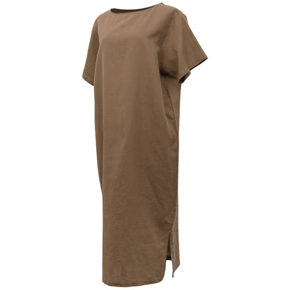 Primavera Verano Vestido Algodón Lino Nicho Mujer Ropa Algodón Manga Corta Casual Simple Suelto Maxi Vestido