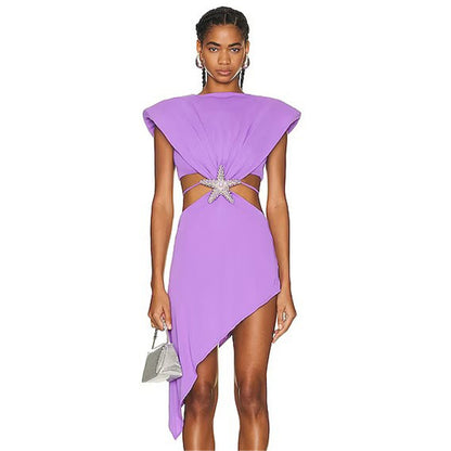 Sexy Hollow Out Cutout Irregular Asymmetric Bandage One Piece Dress Ladies Party Cocktail Dinner Suit