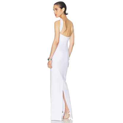 Summer Women Clothing Side Slit Bandage Elastic Long Tube Top Tight Halter Dress