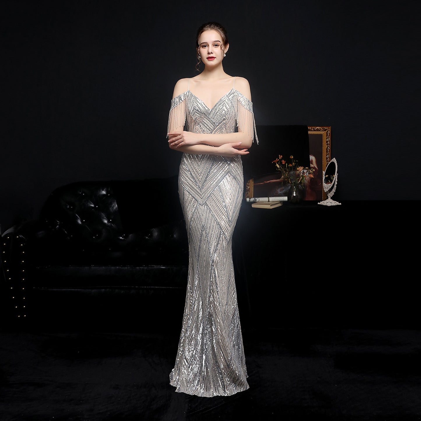 Sequined Fishtail Formal Dress Performance Banquet Car Model Etiquette Evening Dress Formal Gown