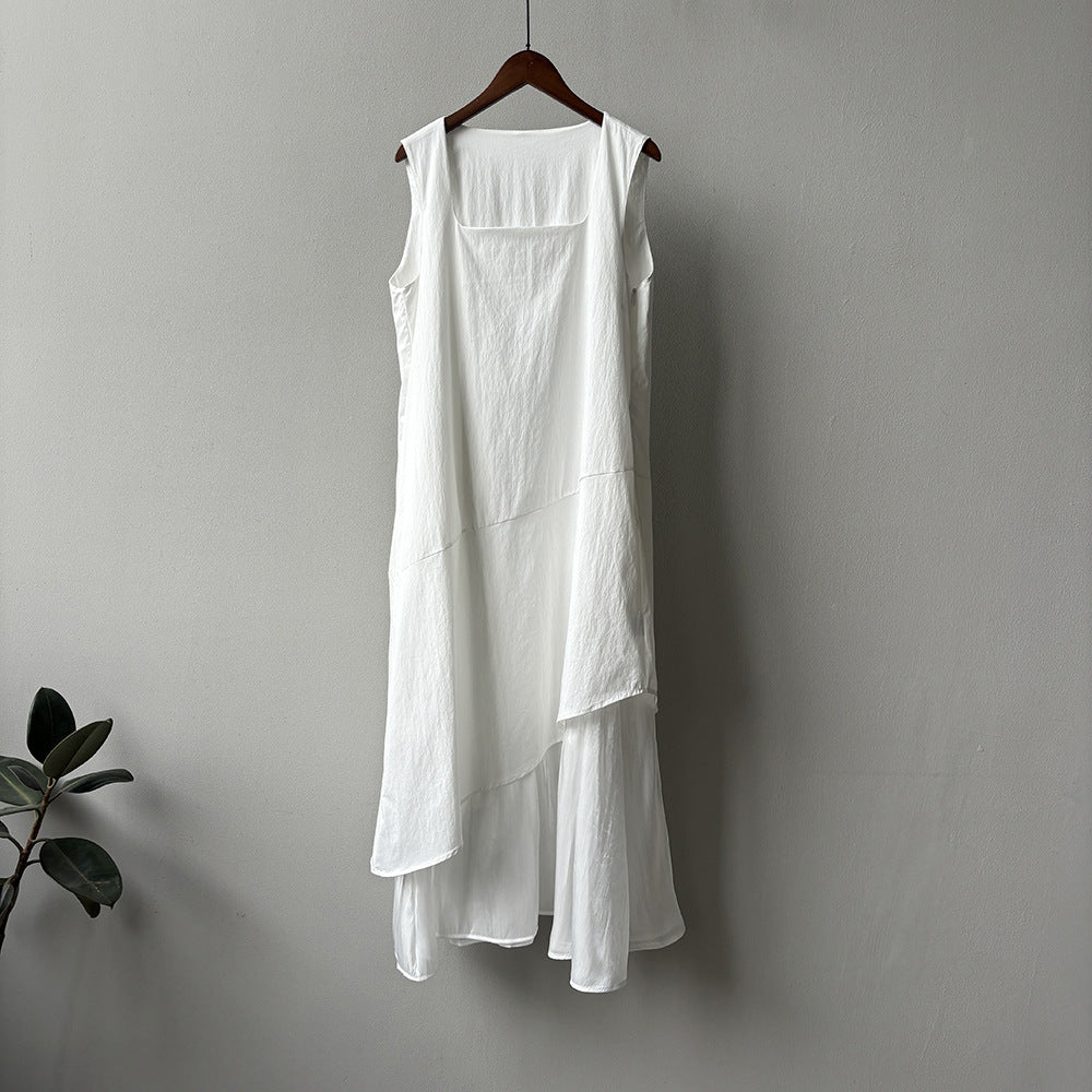 Irregular Asymmetric Hem Stitching Vest Dress Summer Simplicity Casual Long Dress