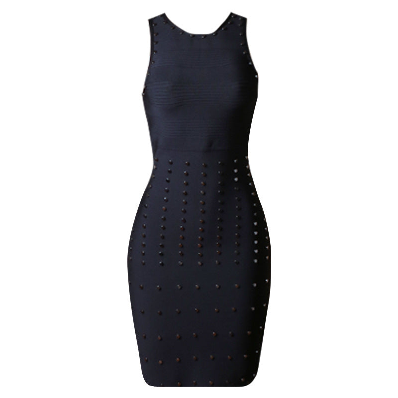 Spring Summer Women Wear of Elegant Socialite High End Dress Rivet Bandage Dress