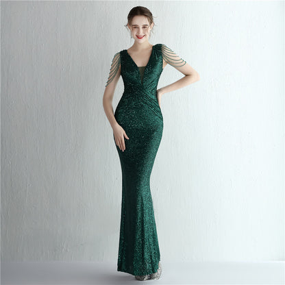 Sequin Ladies Cocktail Elegant Figure Flattering Long Sequined Queen Dinner Fishtail