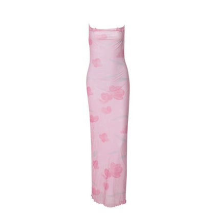 Robe longue à bretelles en maille imprimé Floral pour femmes, vêtements d'été Sexy, doux et épicé, col rond