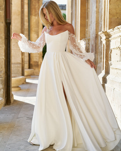 Robe longue fendue à col unique pour femme