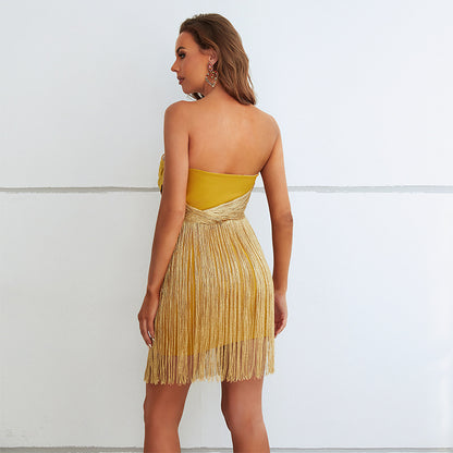 Vestido corto de verano con borlas y escote en V profundo para mujer