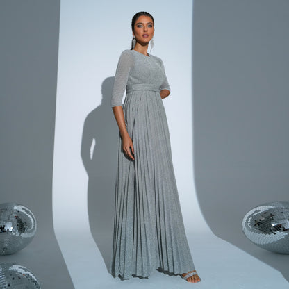 Robe de soirée longue style bohémien, manches cinq quarts, col ras du cou, grande taille pivotante, vêtements pour femmes