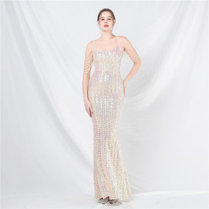 Craft of Design Beaded Colorful Sequin Long Evening Dress