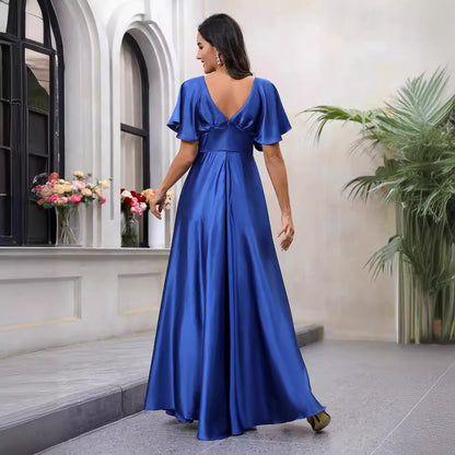 Robe d'été en Satin pour femmes, vêtements, col en V, taille Design, robe élégante et gracieuse