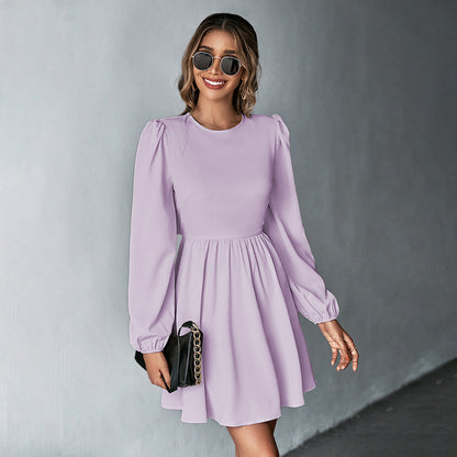 Women Clothing Fresh Sweet Waist Trimming A line Dress Sexy Backless Long Sleeves Dress