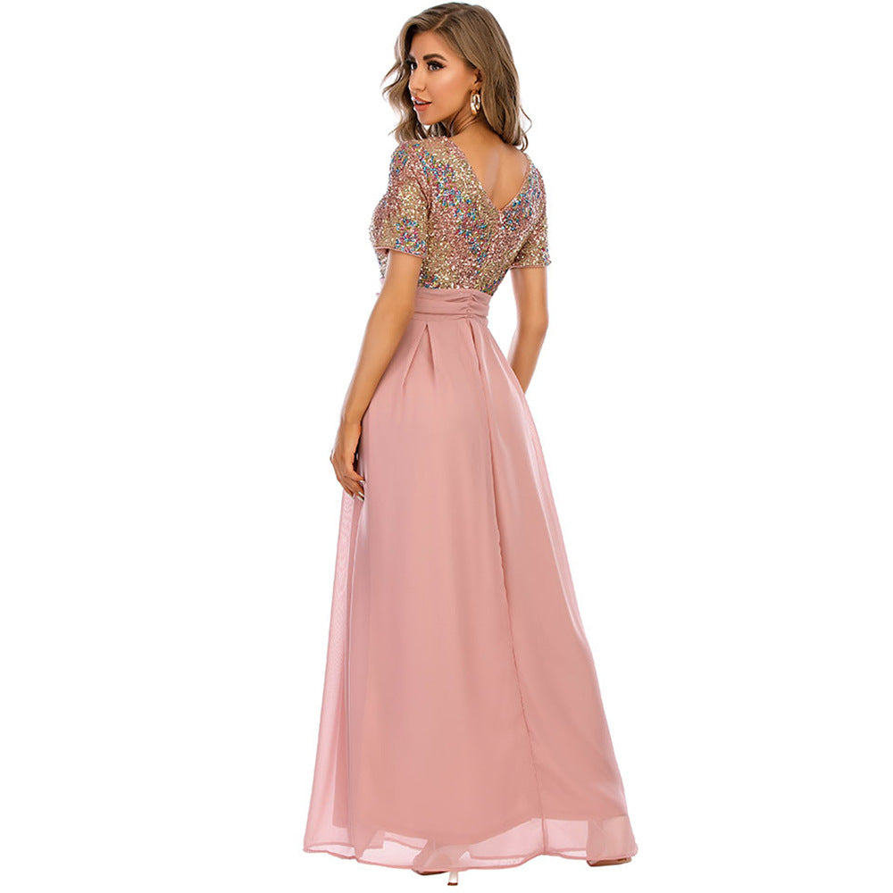 Popular Sexy Chiffon Stitching Sequ Dress Women Clothing Maxi Dress