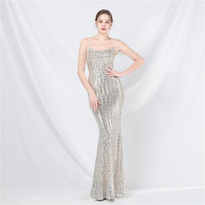 Craft of Design Beaded Colorful Sequin Long Evening Dress