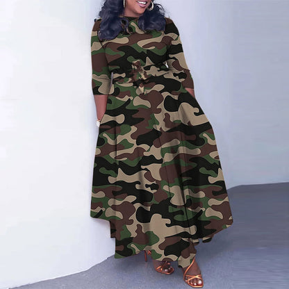 Robe sexy à lacets, coupe ajustée, imprimé camouflage, grande taille, serrée