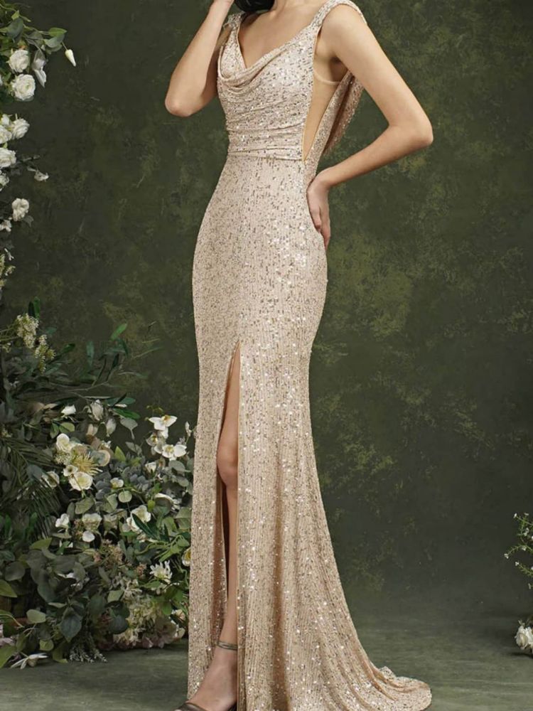 Dress Sexy Sleeveless Split Bridesmaid Dress Evening Gown Trailing