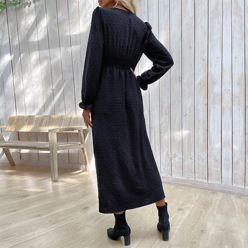 Vêtements d'automne pour femmes, robe noire à manches longues, robe fendue