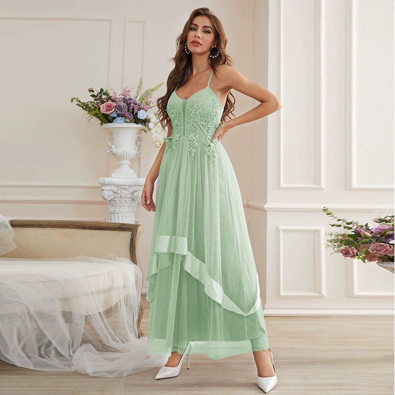 Sexy Sling Dress Embroidered Sexy Mesh Lace Swing Fresh Fairy Dress