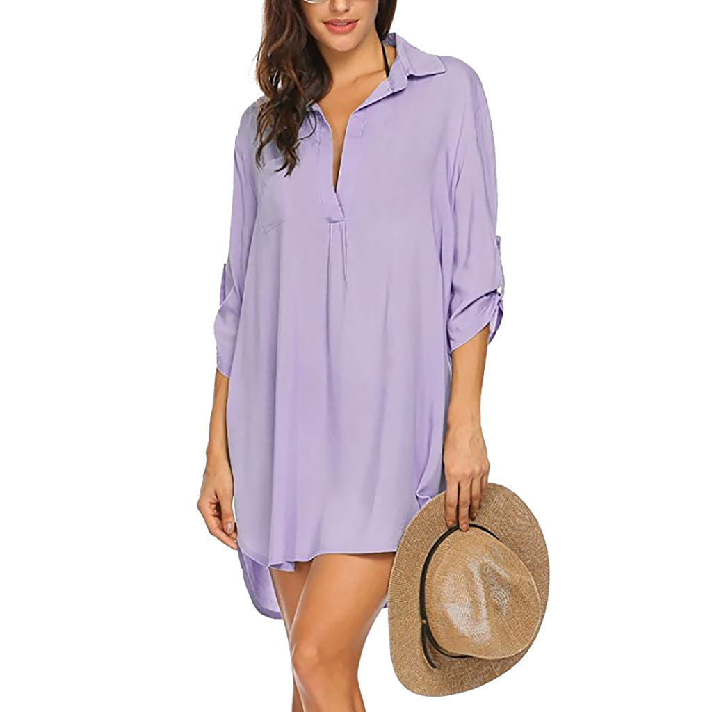 Printemps été femmes vêtements profond V décolleté plongeant élégant plage Protection solaire maillot de bain chemise robe