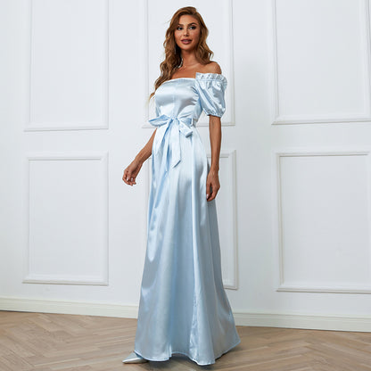 Robe de soirée de mariage élégante, col unique, mi-longue, haut de gamme, enveloppée sur la poitrine, robe trapèze pour femmes, robe de bal formelle