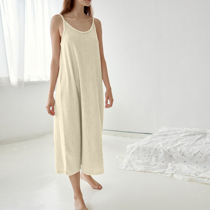 Robe camisole longue à grand col en U, pyjama en tissu pelucheux pour femmes, ample, adapté à un usage quotidien, printemps-automne