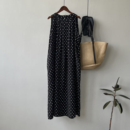 Polka Dot Sleeveless Dress Summer Korean round Neck A line Graceful Shift Dress