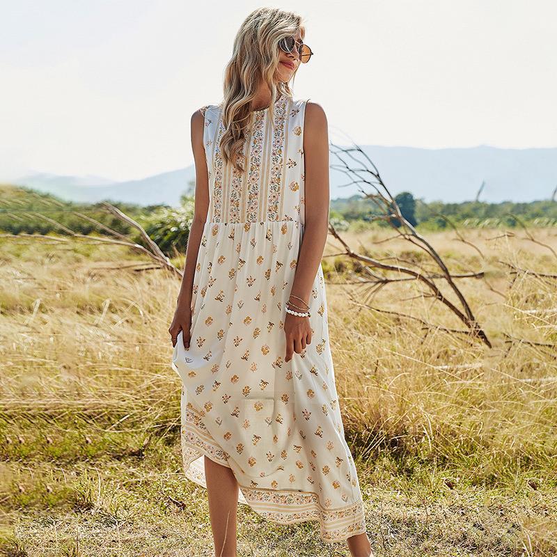 Robe trapèze fraîche d'été pour femmes, vêtements sans manches, à fleurs