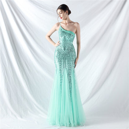 Dress Craft Beading Positioning Floral Sequin Stitching Mesh High End Evening Dress