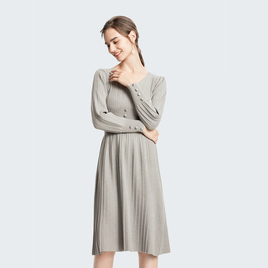 V-neck Waist-Controlled Slimming Base Ride Outer Wear Knitted Dress Fried Street Mid-Length Sweater