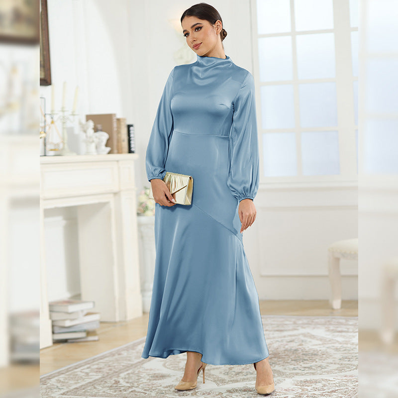 Autumn Satin Conservative Long Sleeve Loose Dress Elegant Women Clothing Evening Dress