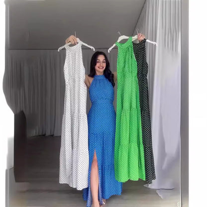 Robe de printemps sans manches imprimée à pois pour femme